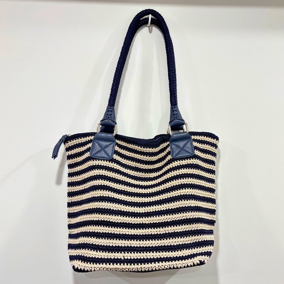 THE SAK‎ BAG Stripe Crochet Purse Navy Blue Off White - Picture 9 of 10